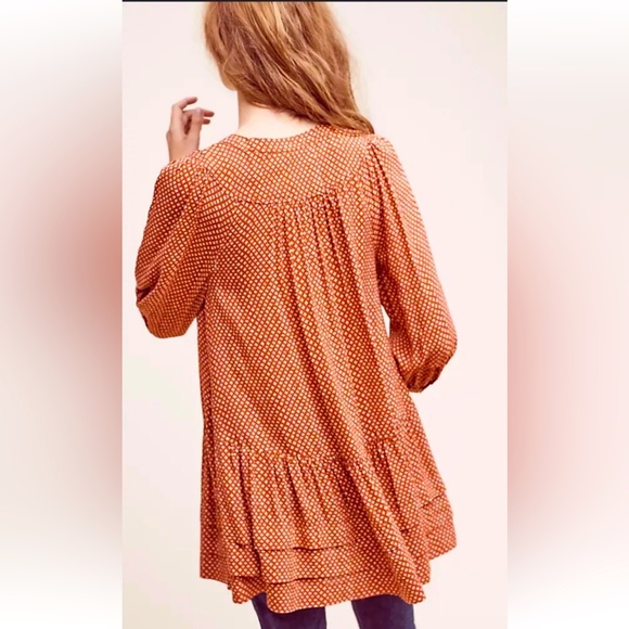 Anthro Holding Horses Rust Print Tiered Ruffle Babydoll Peasant Blouse Top - Picture 5 of 10